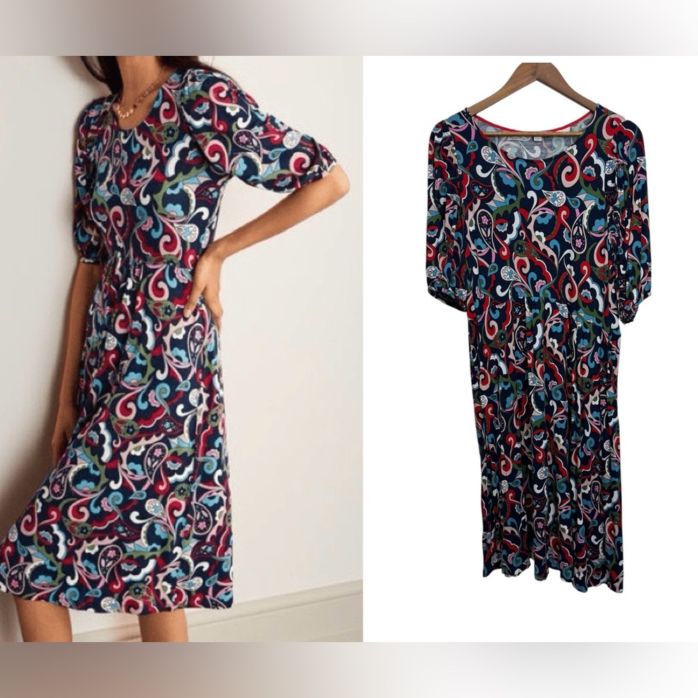 Boden Lily Paisley Print Dress Short‎ Sleeve Fit & Flare Jersey US